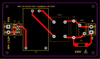 PCB - Alimentation-230VAC /5V-9V-DC-5W